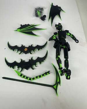 T13 Action Figure 3D Printed Lucky 13 Robot Black Green
